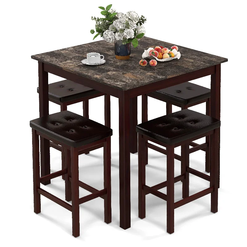 Giantex Dining Table Set for 4, Kitchen Table Chairs Set of 4, Counter Height Dining Table Set with 4 Bar Stools