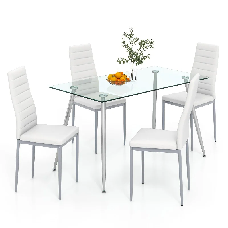 Giantex Dining Table Set for 4, Kitchen Table Chairs Set with 51” Rectangle Glass Dining Table