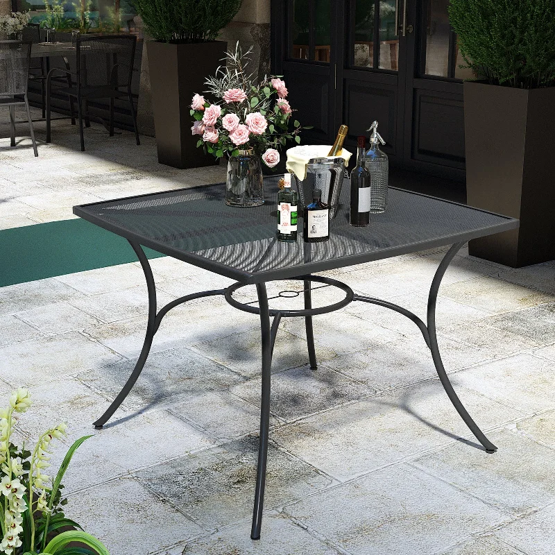 Outdoor Patio Dining Table Square Metal Dining Tables with Umbrella Hole