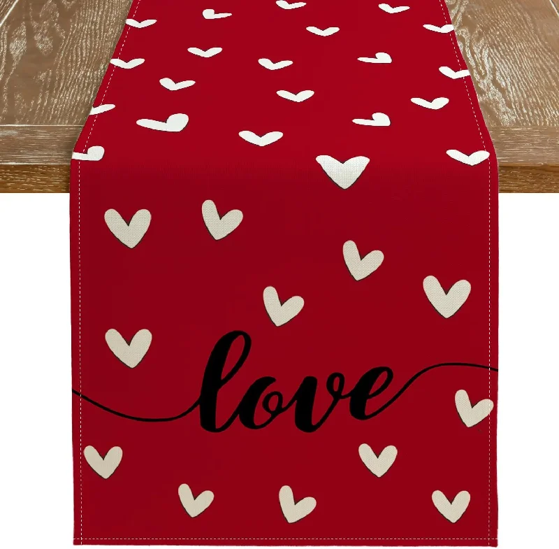 Valentines Day Table Runner Love Heart Dining Table Decorations (13" x 72")