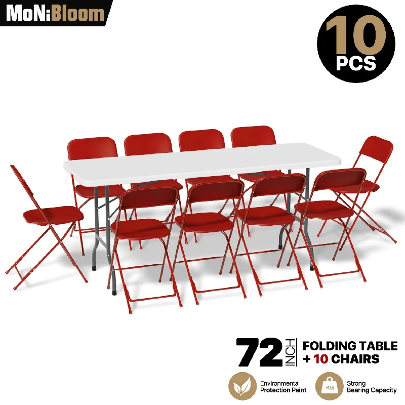 [10 Pcs Folding Chair+4 Ft Dining Table Set]Camping Seat Wedding Commercial Desk