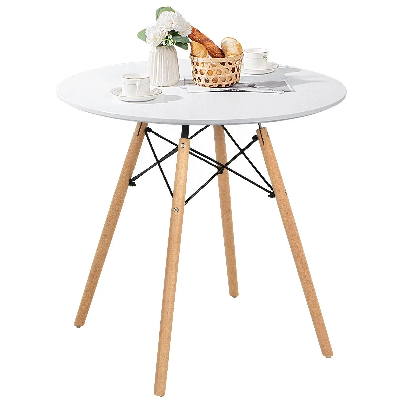 31.5" Modern Round Dining Table w/ Wood Legs & Sturdy Steel Frame up to 4 White