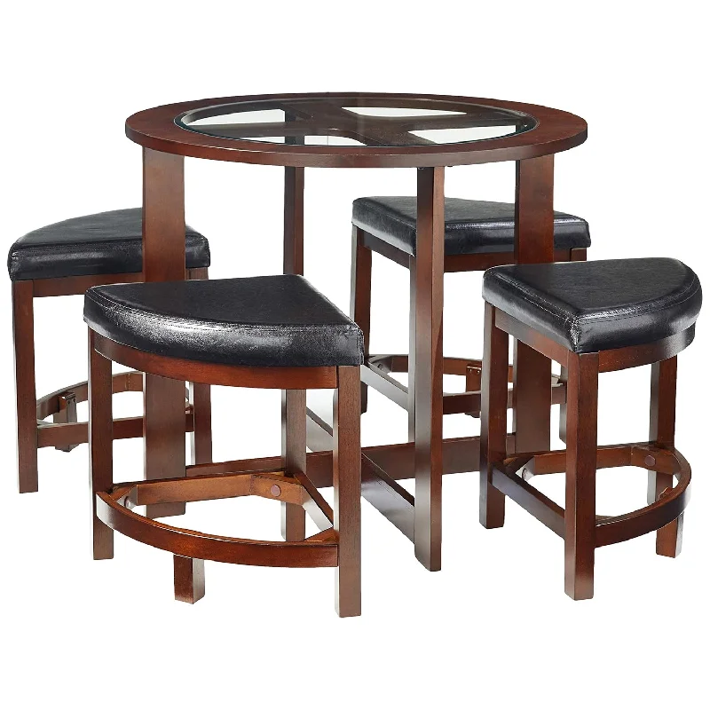 Cylina Solid Wood Glass Top Round Dining Table With 4 Chairs