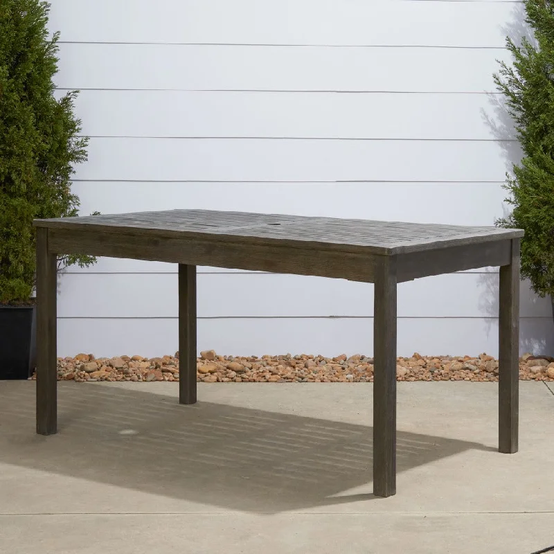 59" Gray Solid Wood Outdoor Dining Table with Umbrella Hole