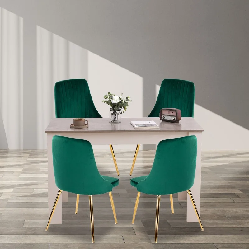 5-Piece Elvio Green Dining Table & Chair Set Rectangular Velvet