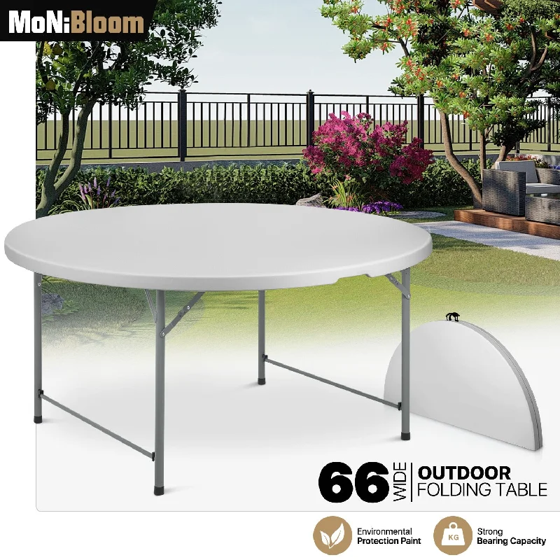 Heavy Duty 5.5 Ft Foldable Plastic Round Dining Table Commercial Desk W/Handle