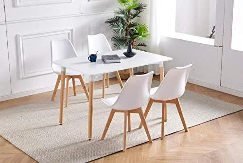 KOSY KOALA White Wood Style rectangular wooden Dining Table and 4 Chairs Set