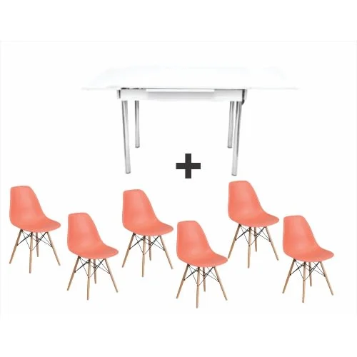 Linsan Esrum Extendable Dining Table With 6 Armless Eames Chair