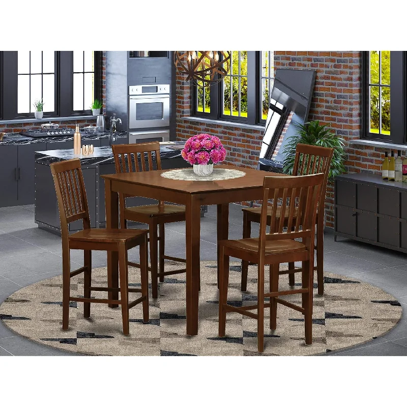 Vern5-Mah-W 5 Piece Counter Height Dining Table Set Includes A Square Kitchen