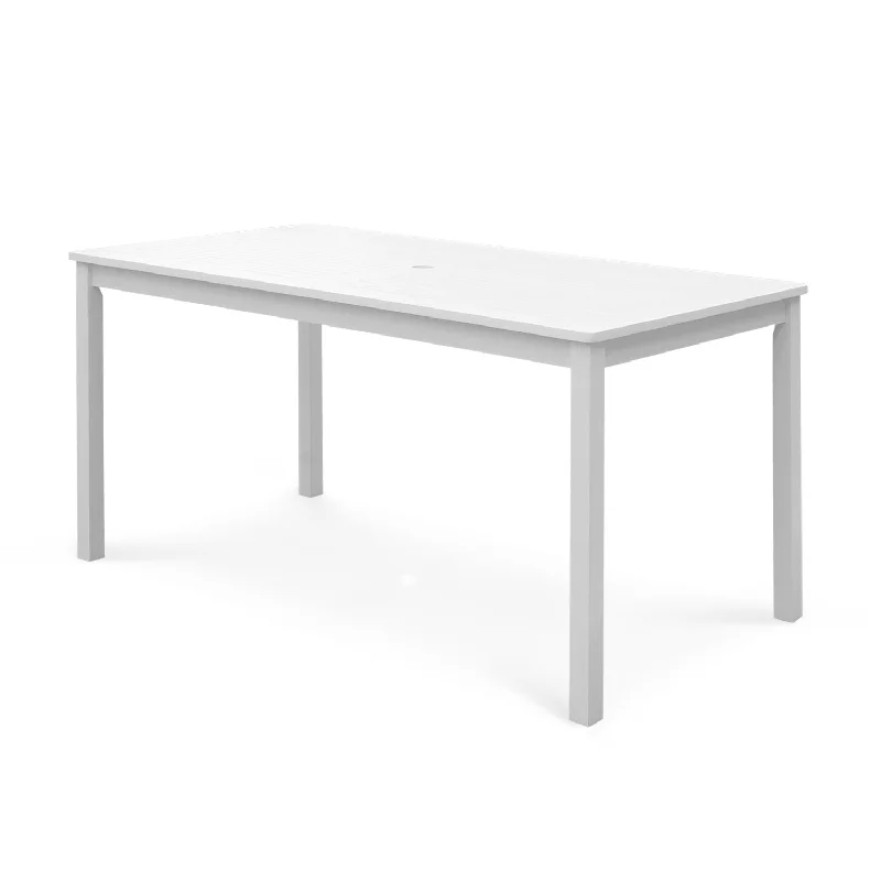 59" White Solid Wood Outdoor Dining Table with Umbrella Hole