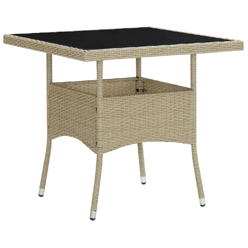 Outdoor Dining Table Garden Porch Patio Table with Glass Top PE Rattan