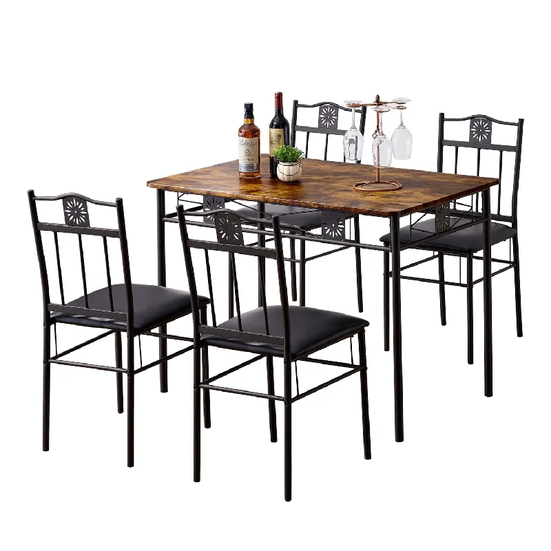 Steel Frame Dining Table With 4 Chairs Set