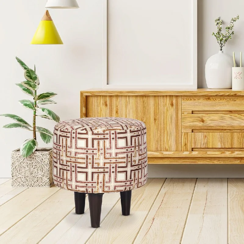 DOE BUCK ROUND PRINTED GOLD OTTOMAN WITH METAL LEG