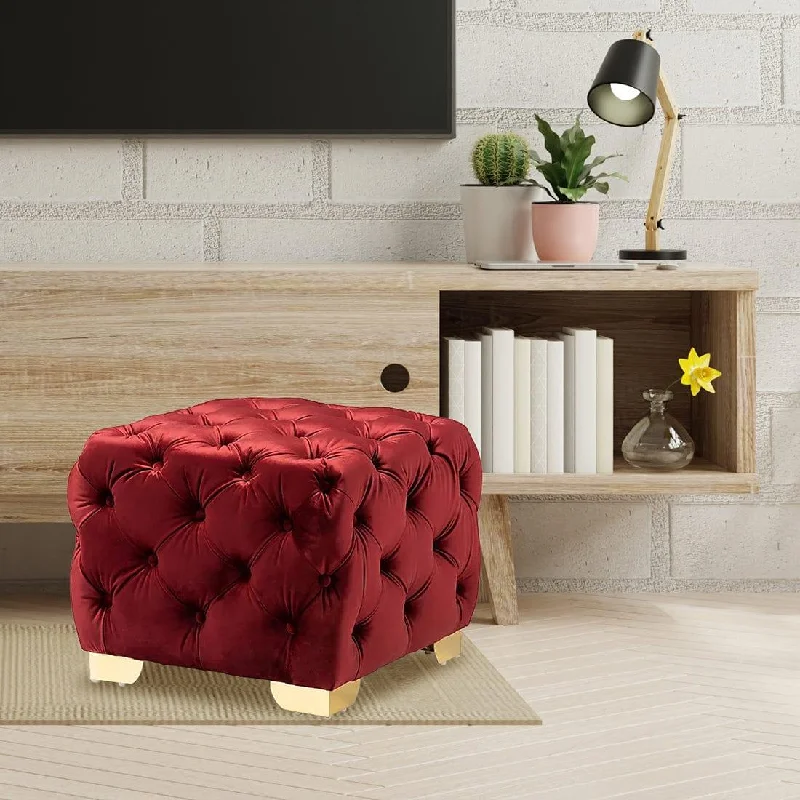 DOE BUCK SQUARE VELVET OTTOMAN/POUFEE IN BURGUNDY /GOLD