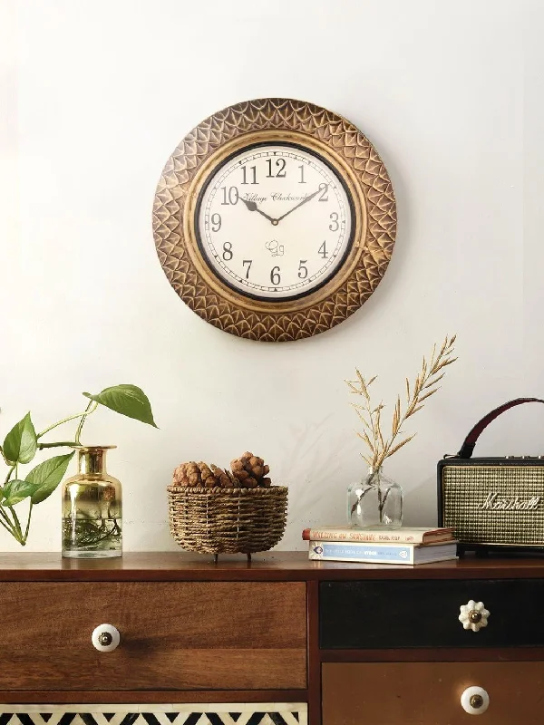 Round Brass Diamond Cut 16 Inches Wall Clock