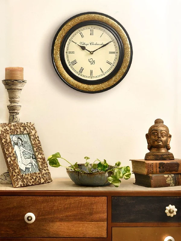 Round Embossed Brass 12 Inches Wall Clock