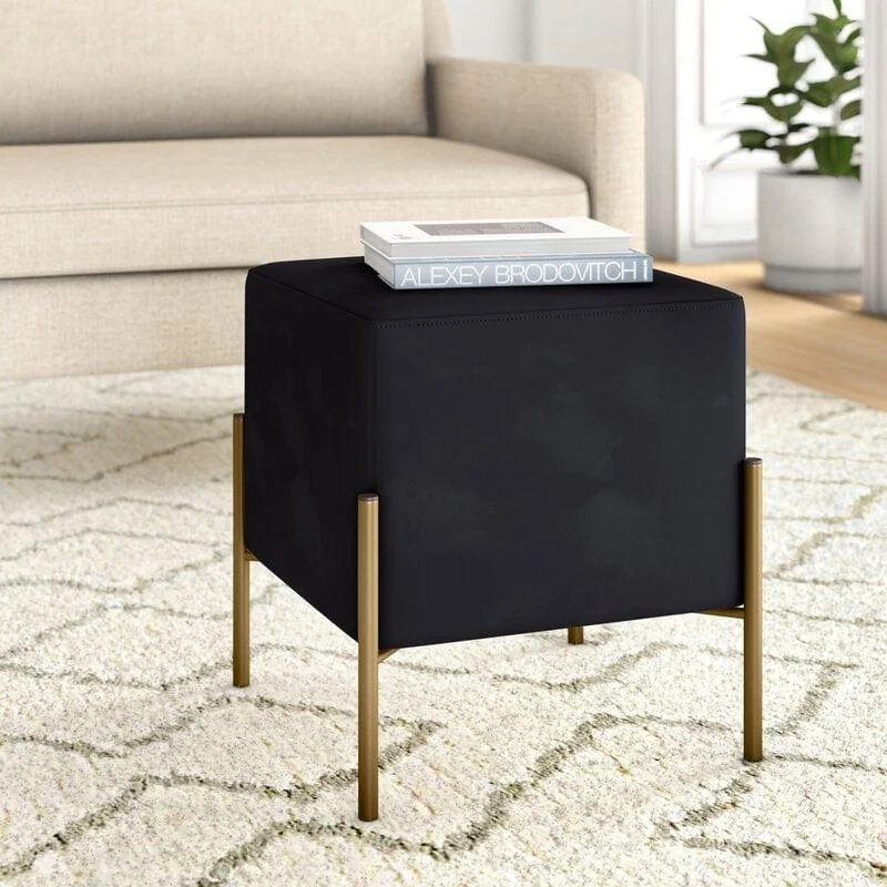 Wide Velvet Square Standard Ottoman