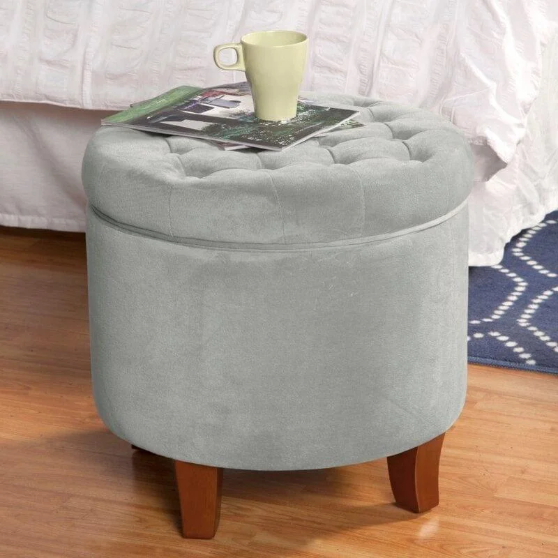 Wide Tufted Round Storage Ottoman with Storage