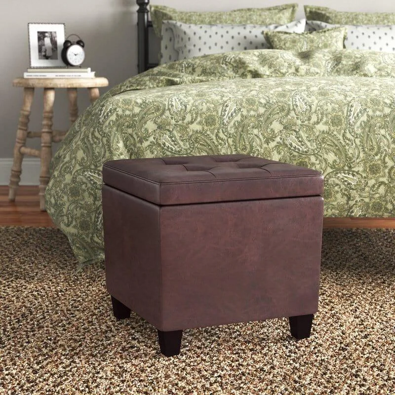 Wide Leatherette Tufted Square Storage Ottoman with Storage