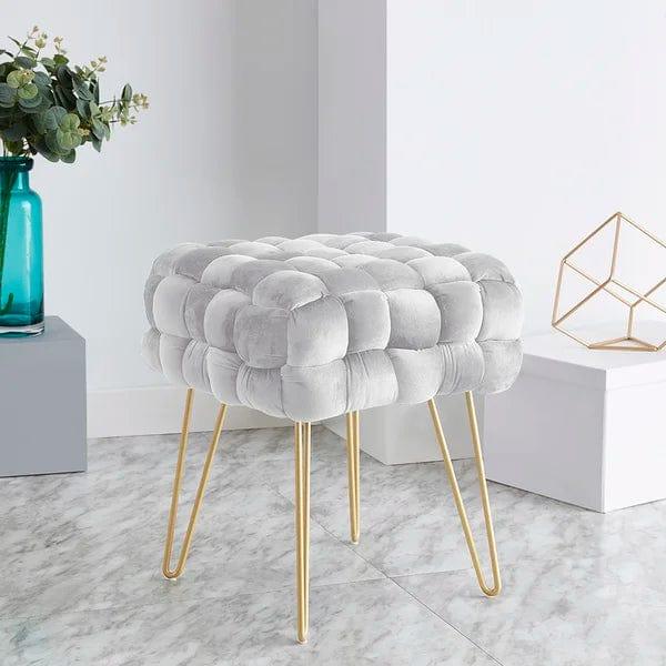 Flemin Wide Velvet Tufted Square Cocktail Ottoman