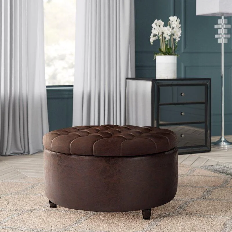 Wide Round Storage Ottoman with Storage