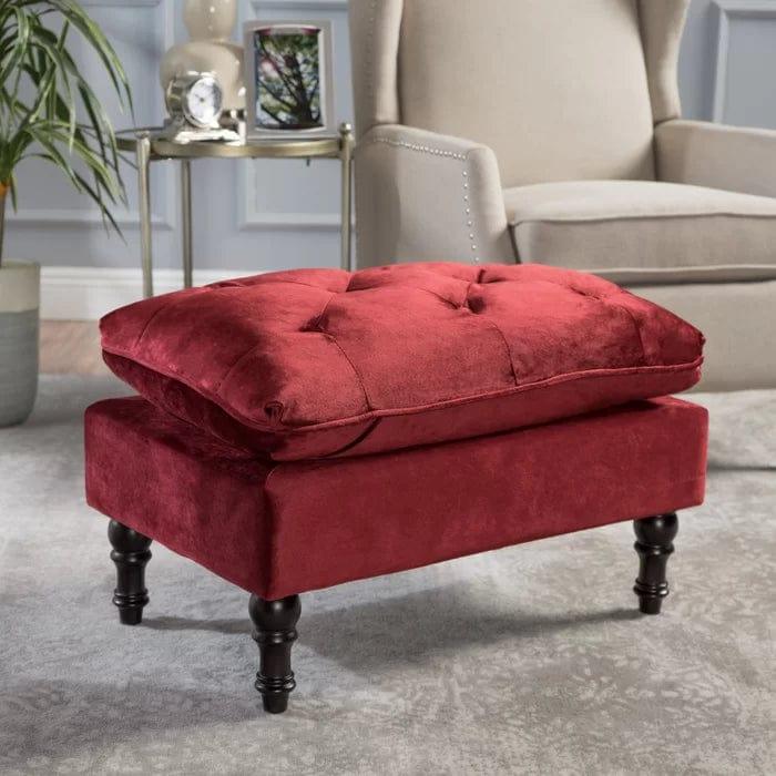 Wide Velvet Tufted Rectangle Solid Footstool Ottoman