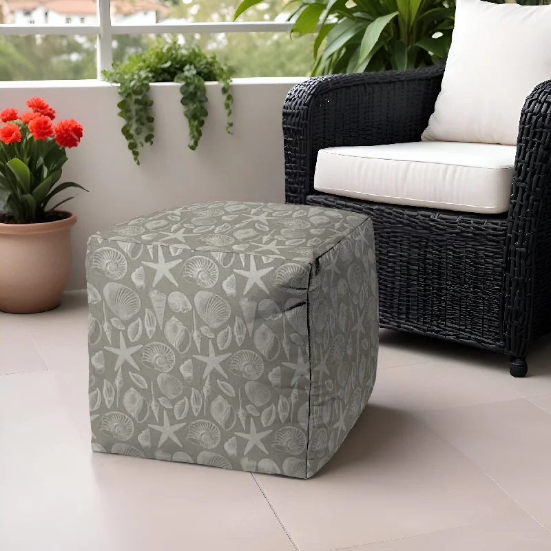 17" Cube Indoor Outdoor Pouf Ottoman - Gray