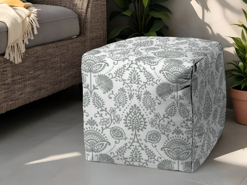 17" Polyester Cube Indoor / Outdoor Pouf Ottoman - Gray