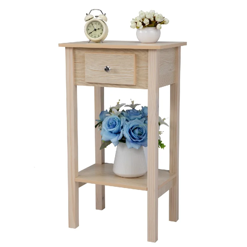 2-Tier High-Leg End Side Table, Storage Rack with Drawer