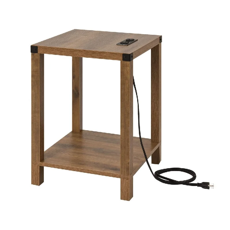 22" Tall Small Side Tables, Modern Farmhouse End Tables for Living Room, Nightstand with Charging Station