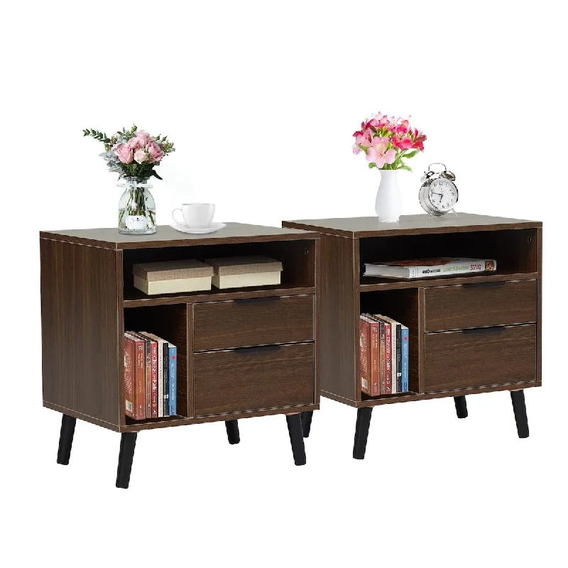 2Pcs Industrial Nightstands Side Tables - Industrial Sturdy Accent Table, Modern End Table with 2 Drawers & Storage Space