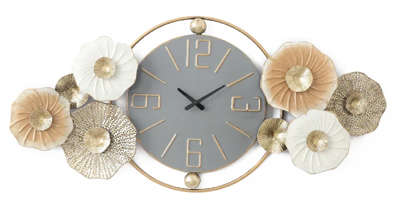 31x15 Metal Wall Clock - Pearl Silver