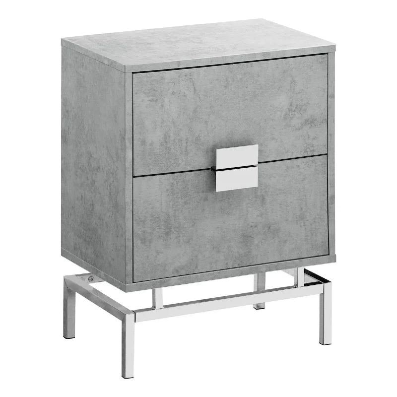 Accent, End, Night stand, Side Table, 2 Drawers, 24" H, Grey Cement/Chrome