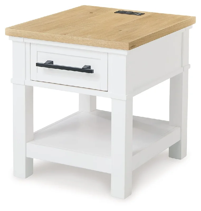 Ashbryn - White / Natural - Rectangular End Table