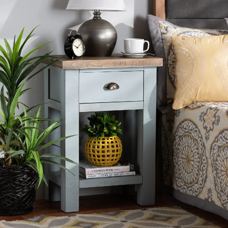 Baxton Studio Hastin Classic and Traditional Two-Tone Grey and Antique Brown Finished Wood 1-Drawer End Table