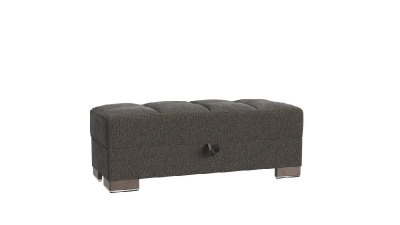 Chenille Tufted Storage Ottoman - Brown / Gray