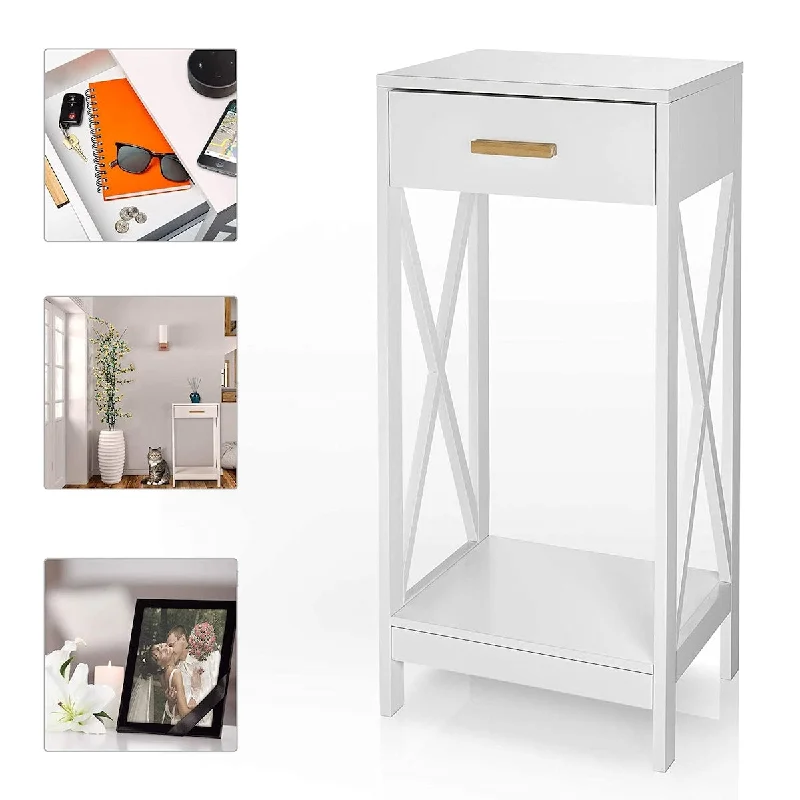 Choice Modern Side Table and Nightstands with Single Drawer Storage | Tall End Tables with Pull-Out Drawer | Side Tables - White