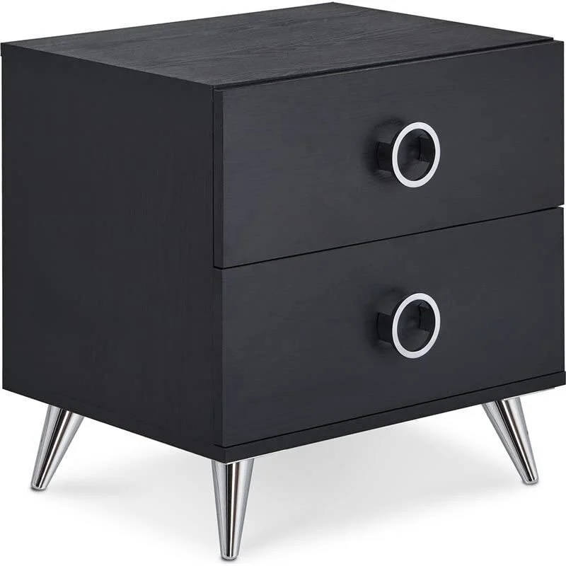 Contemporary 2 Drawer Wooden End Table Nightstand in Black