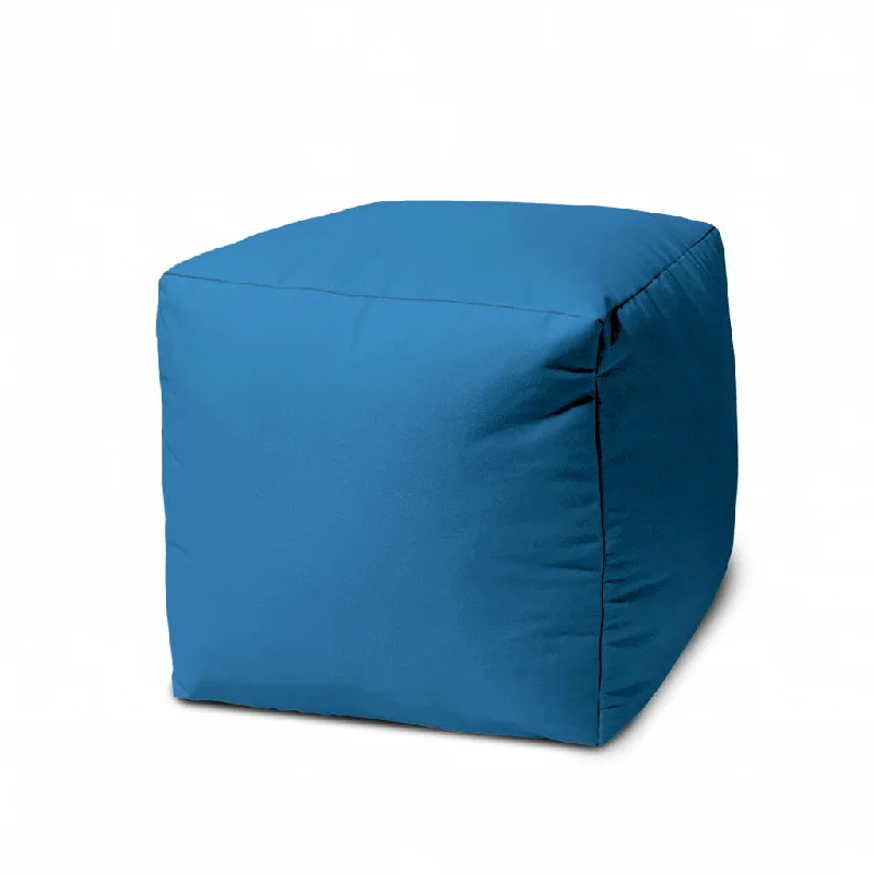 Cool Bright Solid Color Indoor Outdoor Pouf Ottoman - Teal Blue