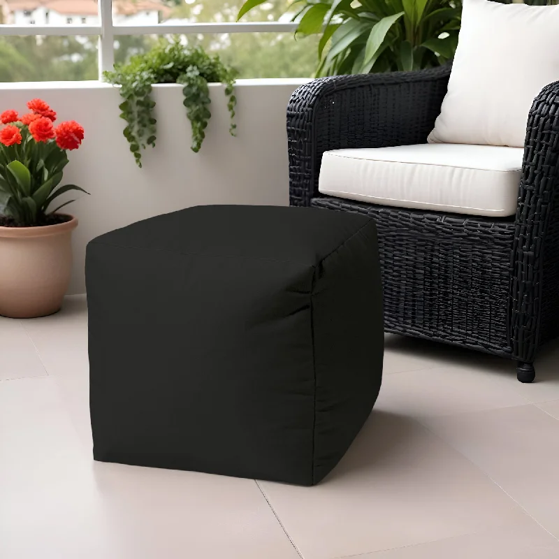 Cool Jet Solid Color Indoor Outdoor Pouf Ottoman - Black