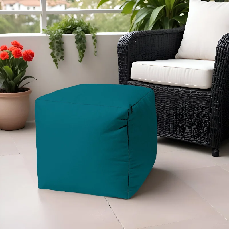 Cool Solid Color Indoor / Outdoor Pouf Ottoman - Dark Teal