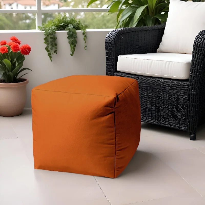 Cool Solid Color Indoor Outdoor Pouf Ottoman - Orange