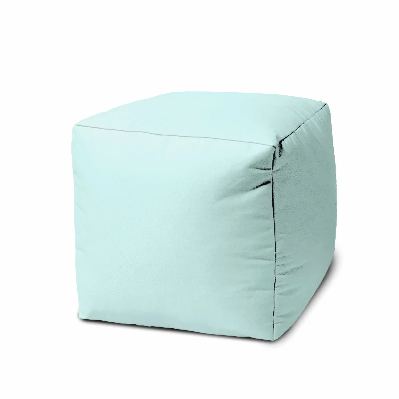 Cool Solid Color Indoor Outdoor Pouf Ottoman - Pale Aqua