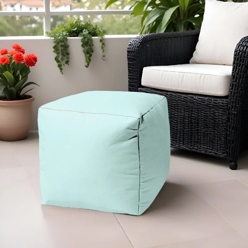 Cool Solid Color Indoor / Outdoor Pouf Ottoman - Pale Aqua