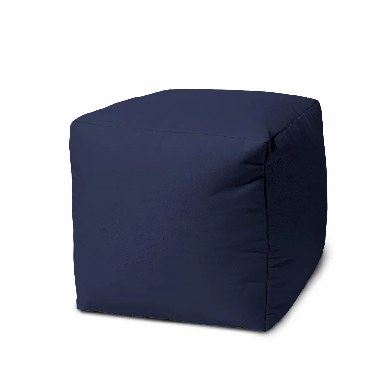 Cool Warm Solid Color Indoor Outdoor Pouf Ottoman - Indigo Blue