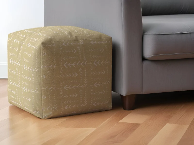 Cotton, Abstract Pouf Ottoman - Beige