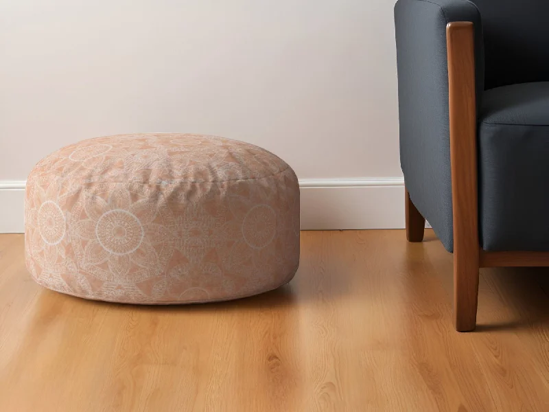 Cotton Round Floral Pouf Ottoman - Orange