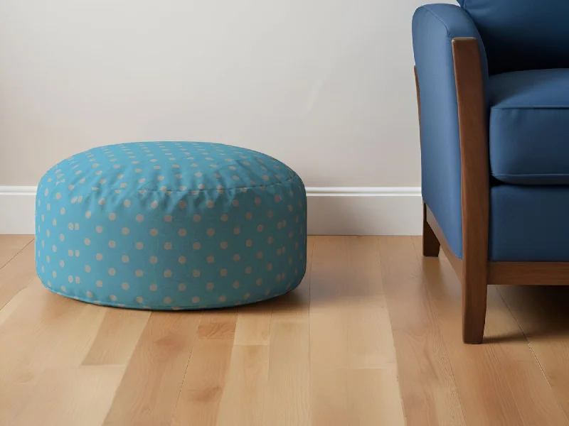 Cotton Round Polka Dots Pouf Ottoman - Blue