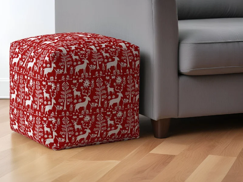 Cotton Stag Pouf Ottoman - Red / White