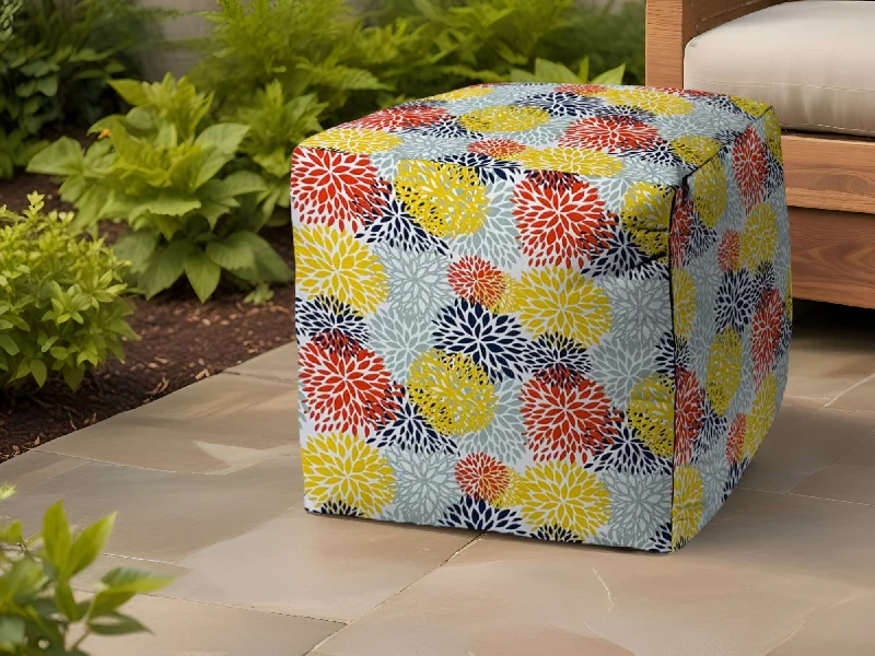 Cube Floral Indoor Outdoor Pouf Ottoman - Green